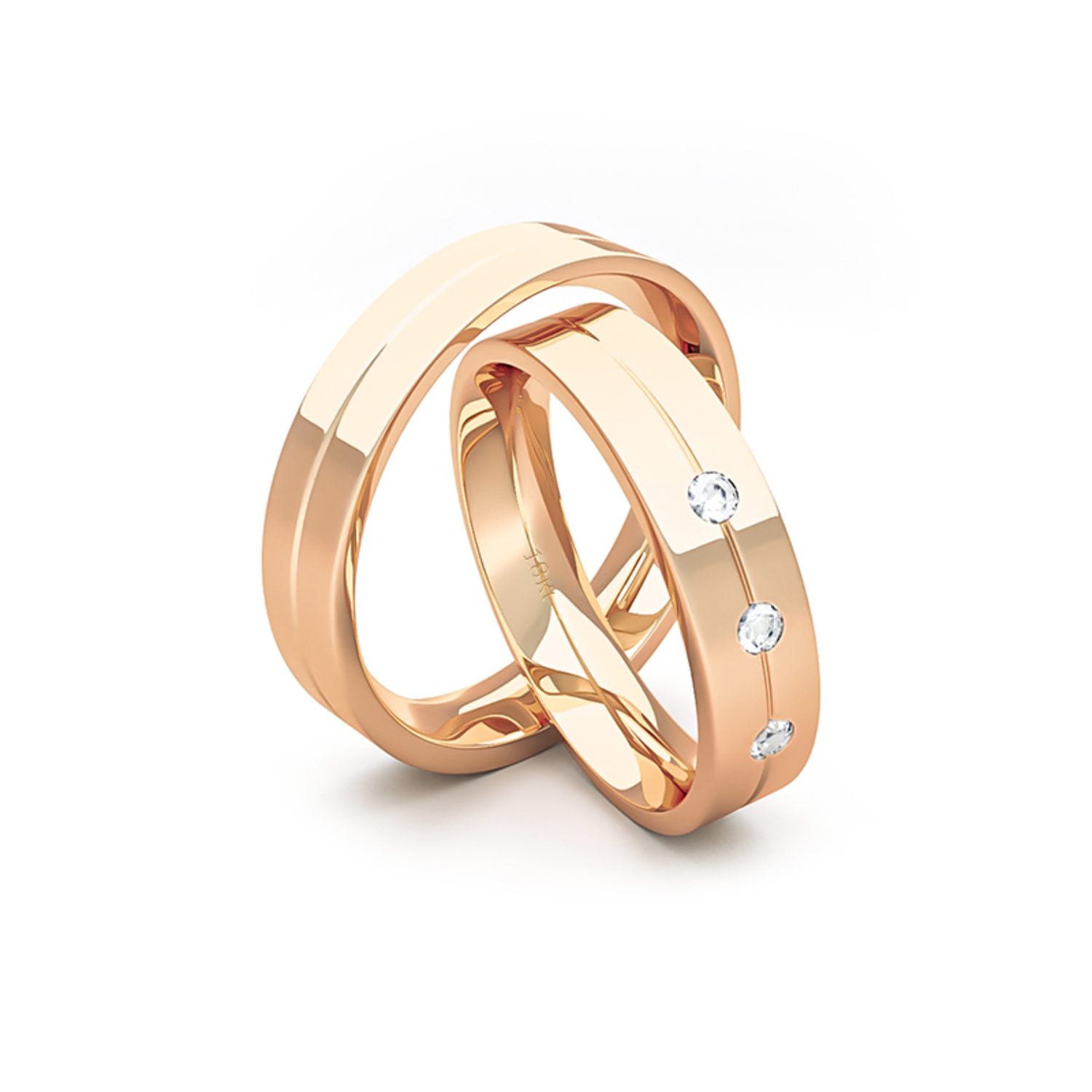 Par Argollas Matrimonio de Oro Miel 18kt 4,0mm Gio con Diamante 3x2Pts 3
