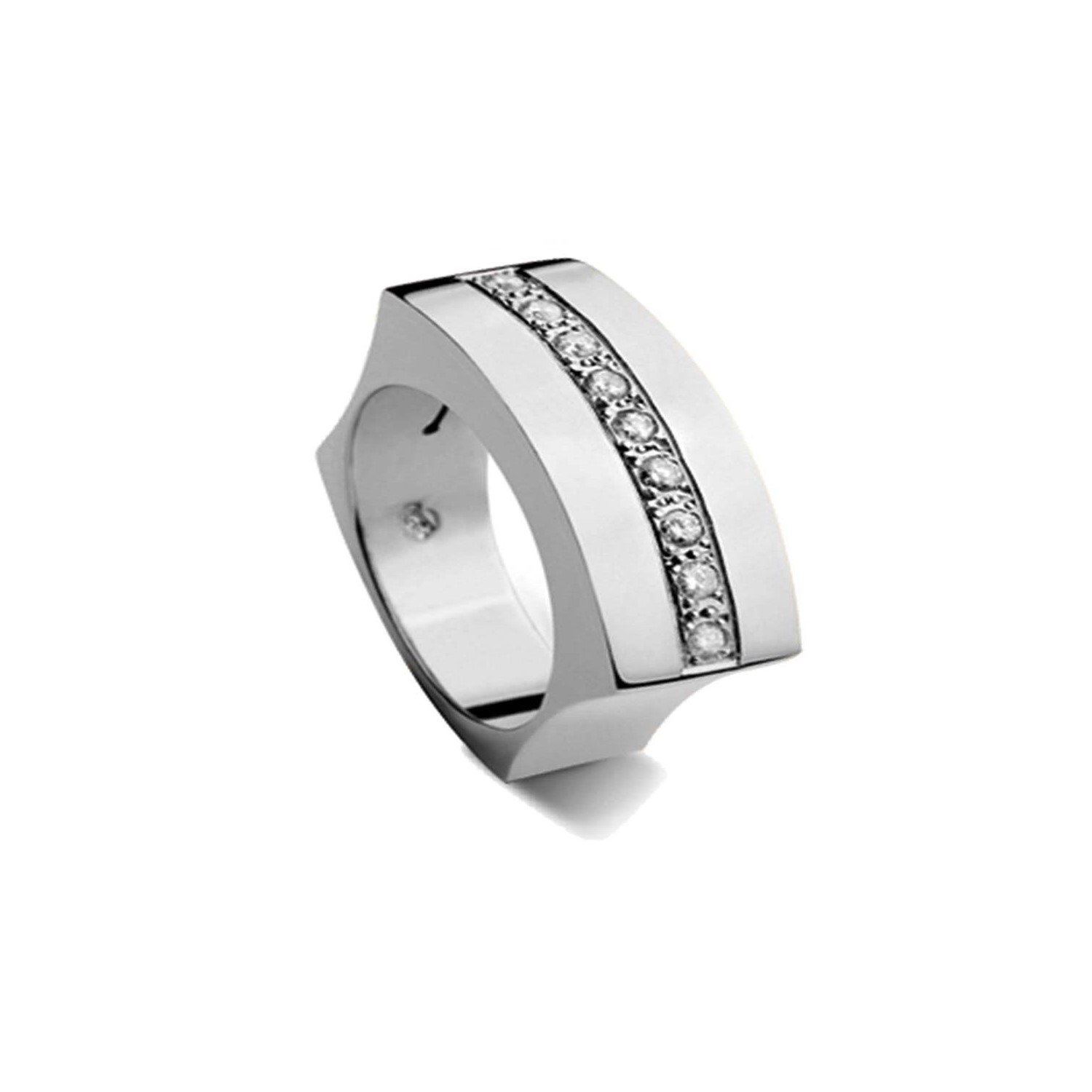 Anillo Oro Blanco 18kt Modelo Curv 9 Diamantes 2pts 2