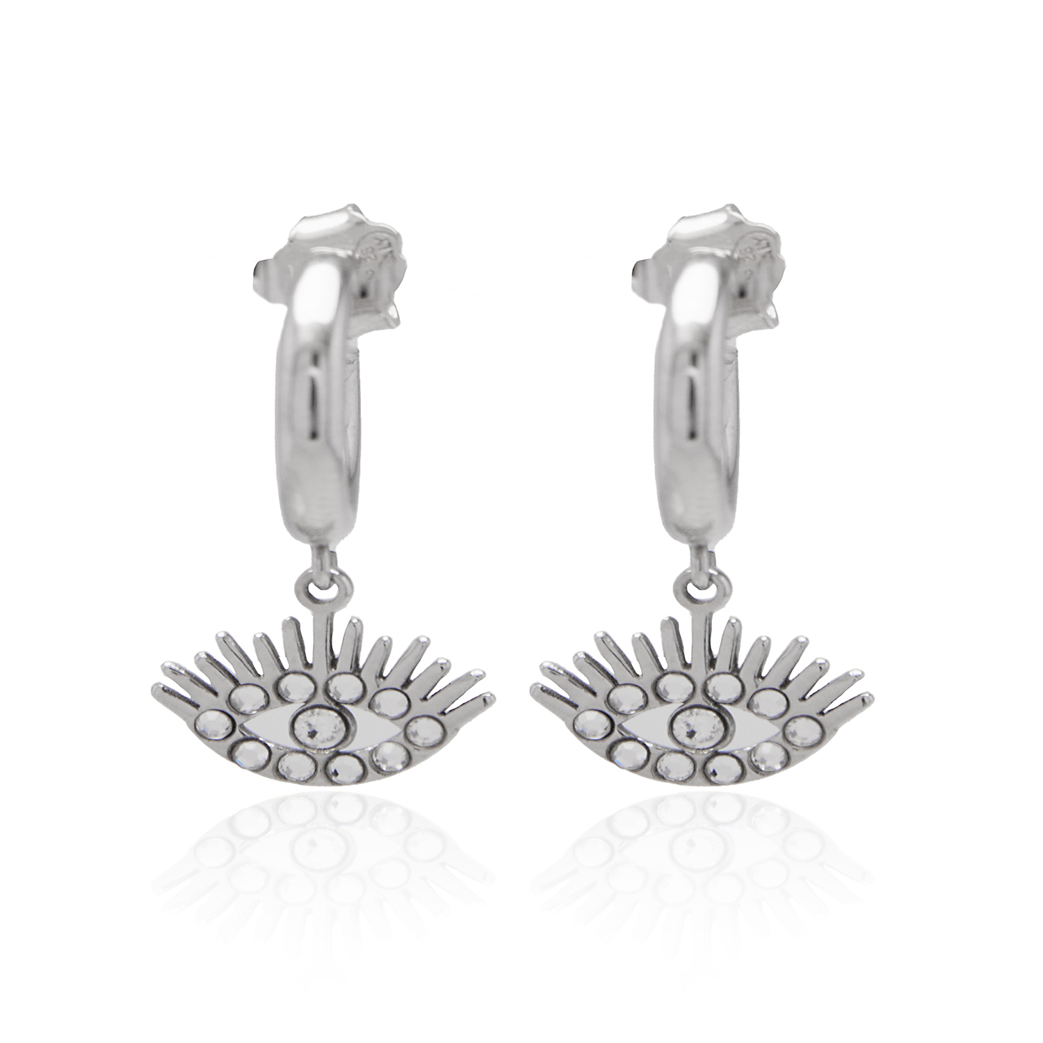 Aros de Plata Esterlina 925 Argollas Ojo Circonita 1