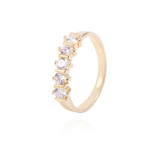 Anillo de Plata Esterlina Medio Cintillo Con Circón Revestido en Oro 18kt