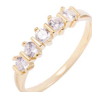 Anillo de Plata Esterlina Medio Cintillo Con Circón Revestido en Oro 18kt