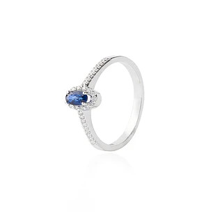 Anillo de Oro 18kt Diamantes 13pts Corte Brillante Con Zafiro de 19pts