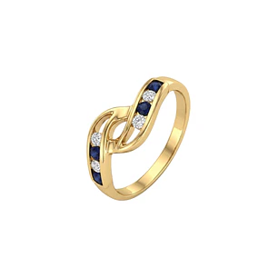 Anillo Oro Miel 18kt Vínculo con Zafiros y Circonitas