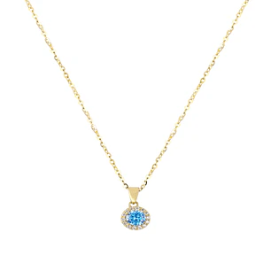 Colgante de Oro 18kt Circulo Agua Marina con Circon