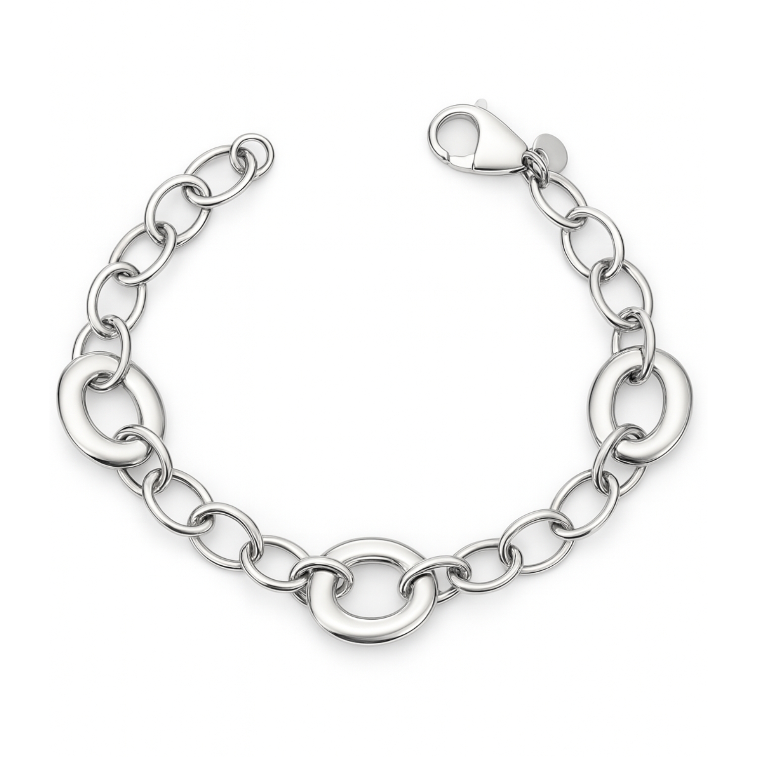 Pulsera de Plata Esterlina 925 Eslabon Ovalado Grande Pequeño 1