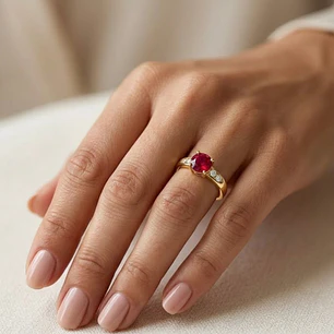 Anillo Oro Miel 18kt Eclipse con Rubí y Circonitas
