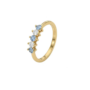 Anillo Oro Miel 18kt Cinco Piedras con Circonita Aguamarina
