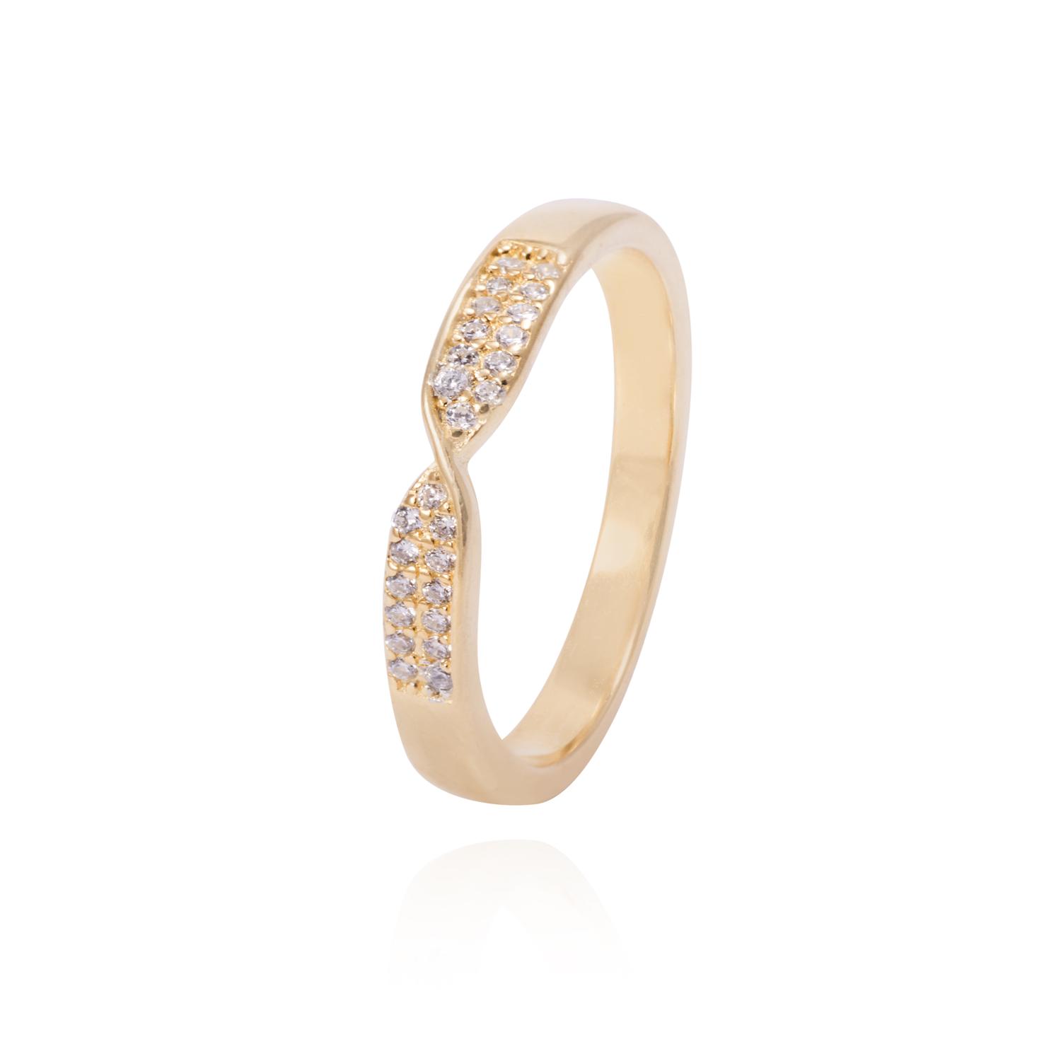Anillo de Plata Esterlina Diseño Entrelazado Con Circón Revestido en Oro 18kt 1