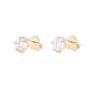 Aros de Plata Esterlina Solitario con Circonita Grifas Revestida en Oro 18kt