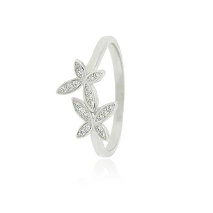 Anillo de Plata Esterlina 925 Doble Mariposa Circonita