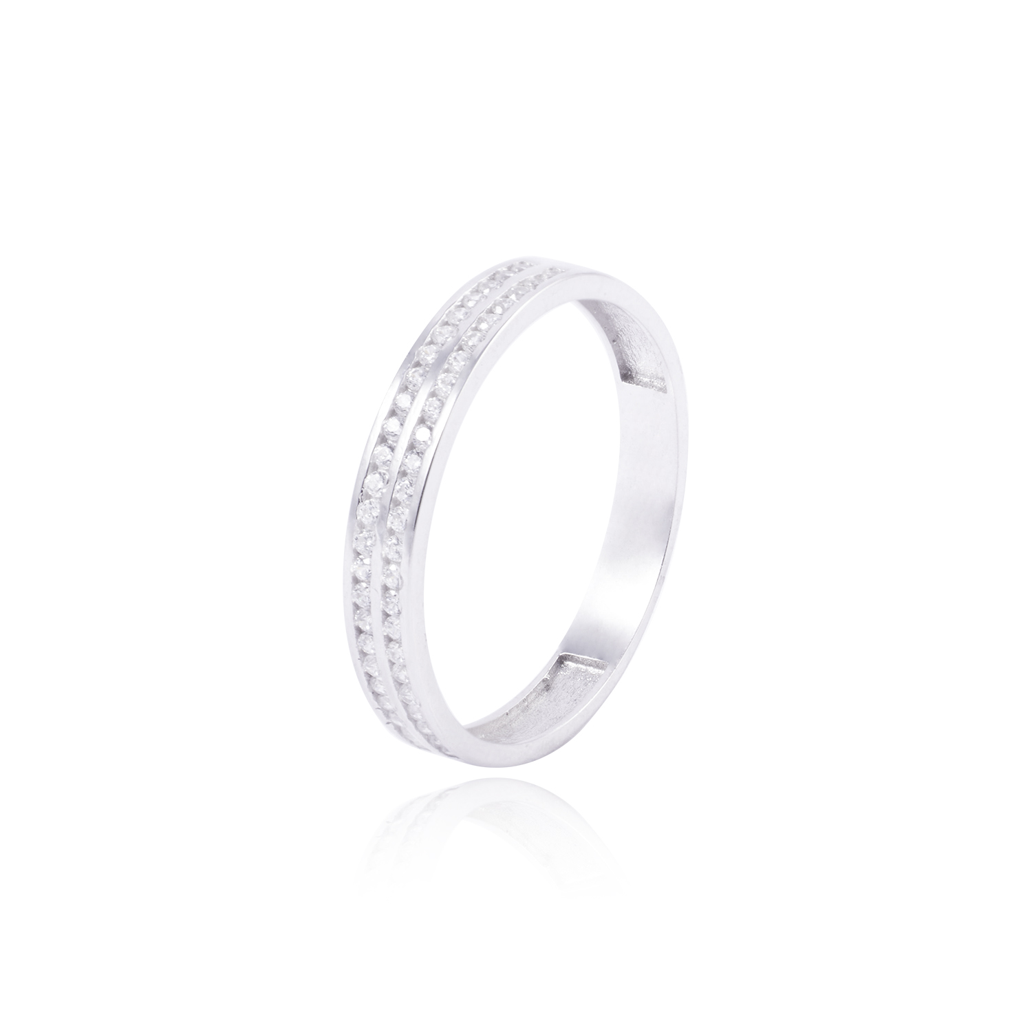 Anillo Oro Blanco 18kt Doble Riel Circonita 1