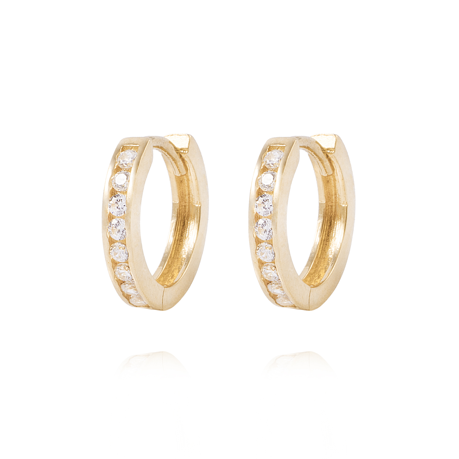 Aros de Oro 18kt Argollas Con Circonitas en Riel 1
