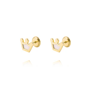 Aros de Oro 18kt Corona con Nacar. Abridor