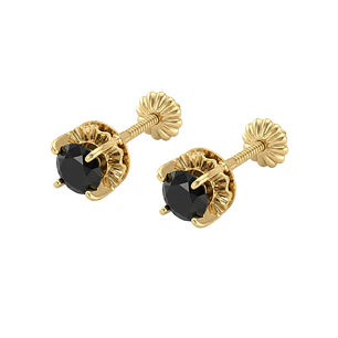 Aros Oro Miel 18kt Chatón con Ónix 4 mm