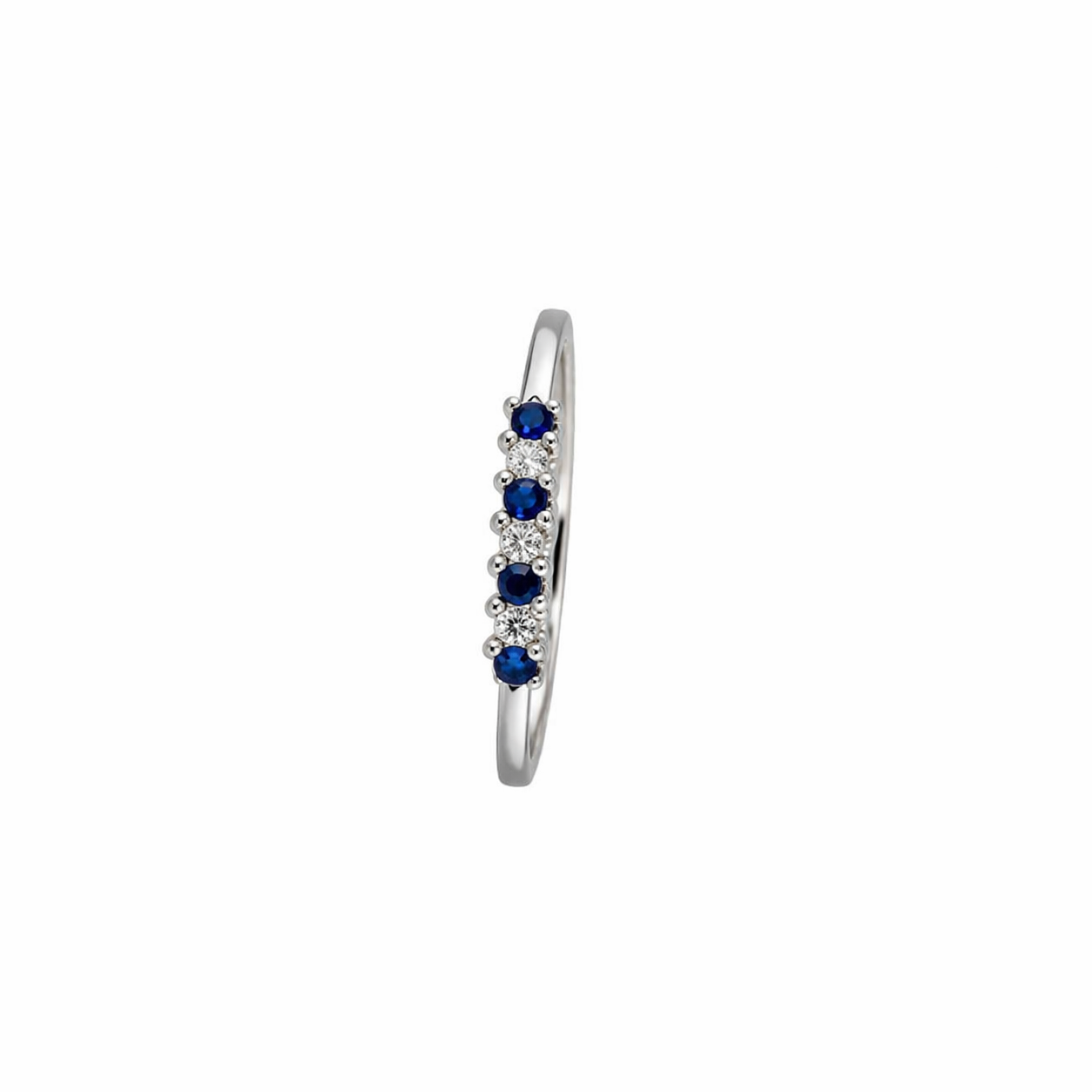 Anillo Oro Blanco 18kt Medio Cintillo Circonita-Zafiro 1