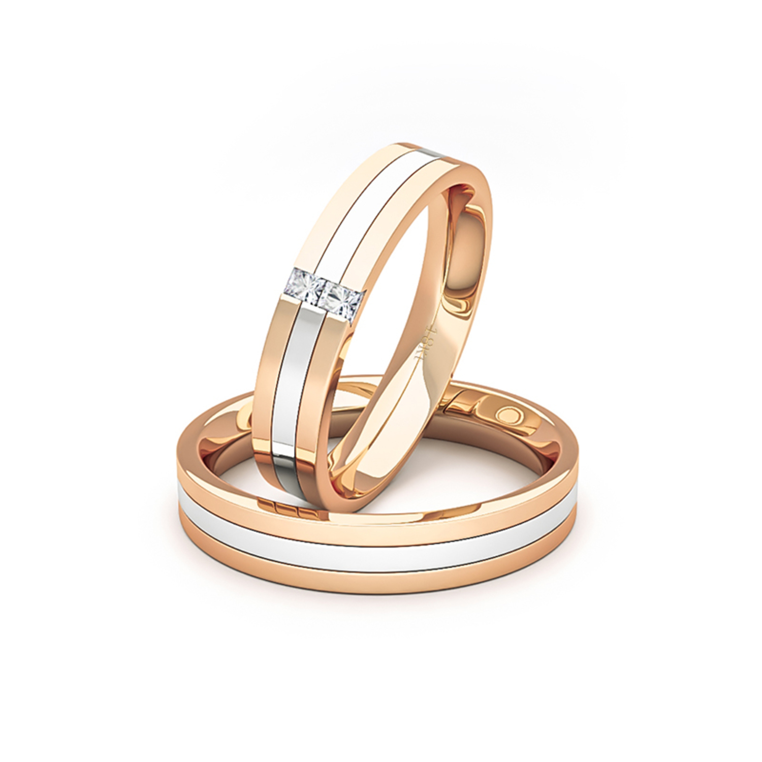 Par Argollas Matrimonio de Oro Miel y Blanco 18kt Vita 2 Diamantes de 1,7 1