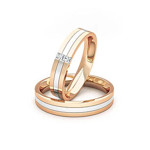 Par Argollas Matrimonio de Oro Miel y Blanco 18kt Vita 2 Diamantes de 1,7