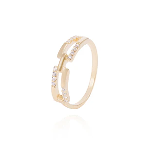Anillo de Plata Esterlina Eslabones con Circón Revestido en Oro 18kt