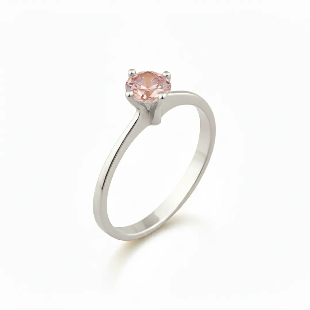 Anillo Oro 18kt Solitario Clásico Circonita Rosa 4