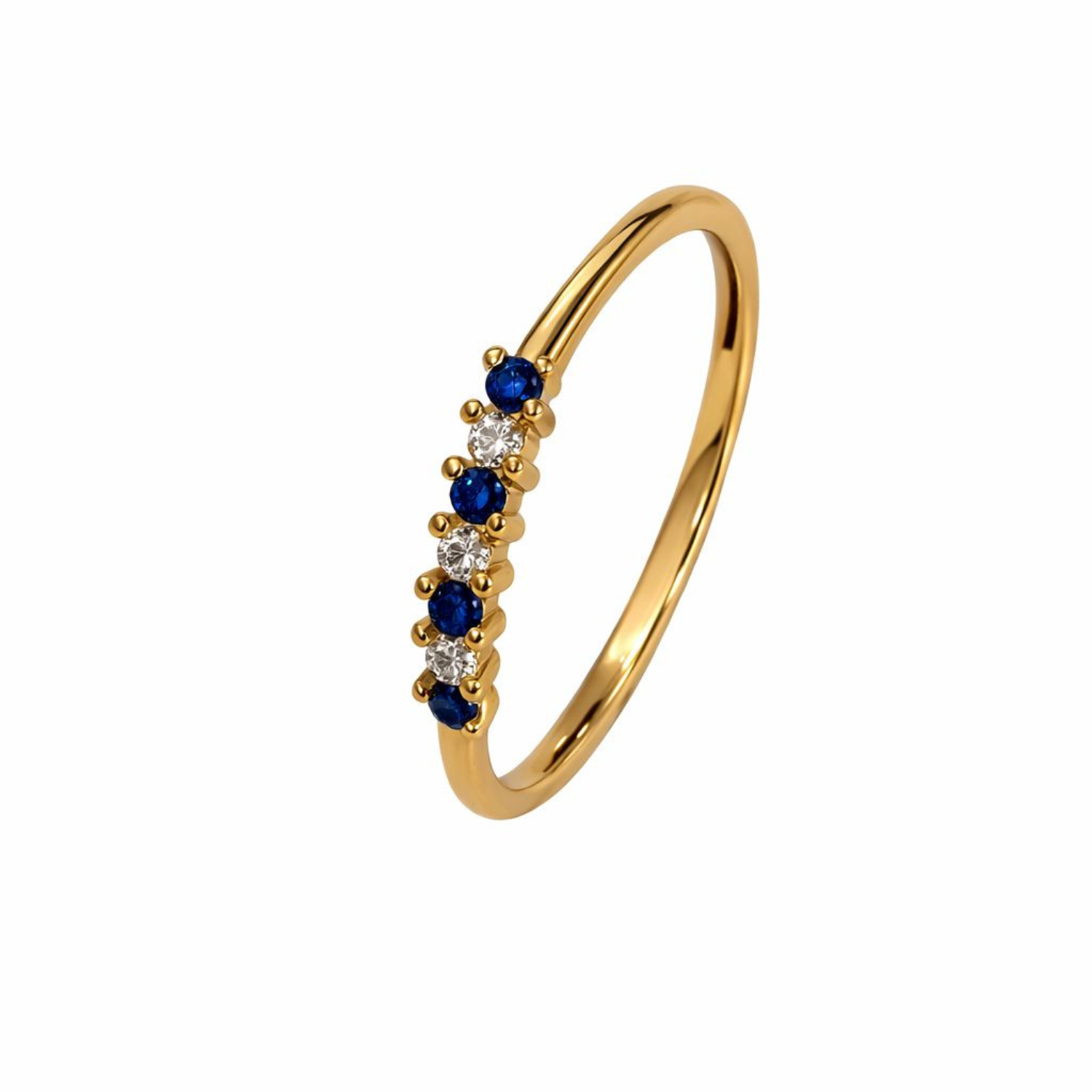 Anillo Oro Amarillo 18kt Medio Cintillo Circonita-Zafiro 1