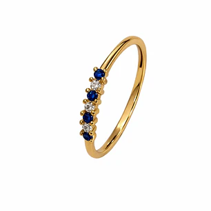Anillo Oro Amarillo 18kt Medio Cintillo Circonita-Zafiro