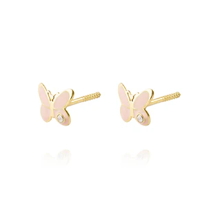 Aros de Oro 18kt Mariposa Circonita Esmaltada