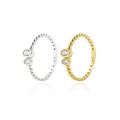 Anillo Compromiso de Oro 18kt Circón bolitas Blanco y Amarillo