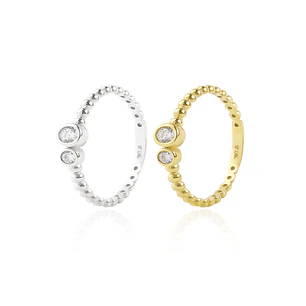 Anillo Compromiso de Oro 18kt Circón bolitas Blanco y Amarillo