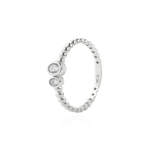 Anillo Compromiso de Oro 18kt Circón bolitas Blanco y Amarillo