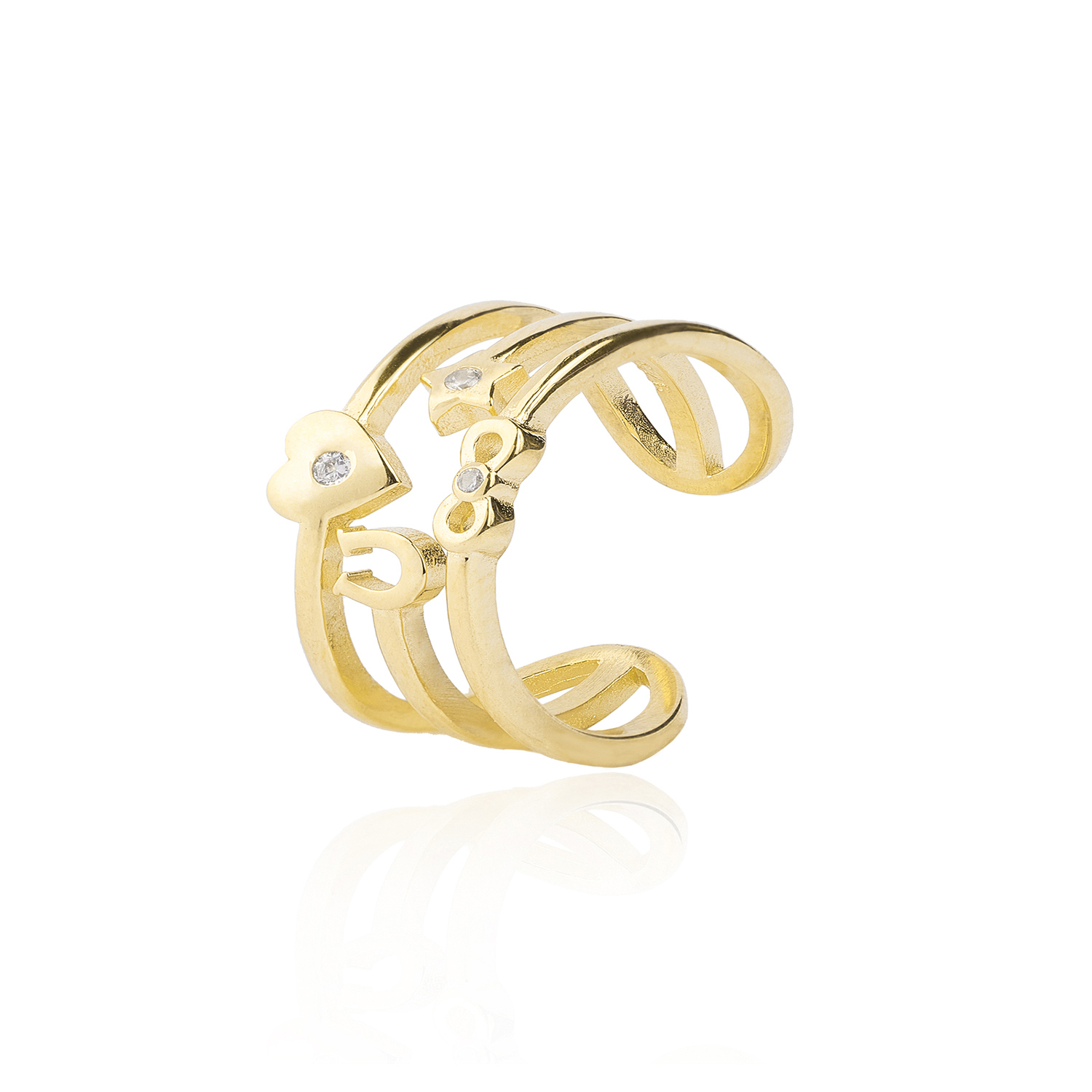 Anillo Plata Esterlina 925 Revestido en Oro 18kt Corazon y Herradura 1