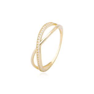 Anillo Compromiso de Oro Amarillo 14kt Enlace Brillante con Circonitas