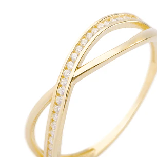 Anillo Compromiso de Oro Amarillo 14kt Enlace Brillante con Circonitas