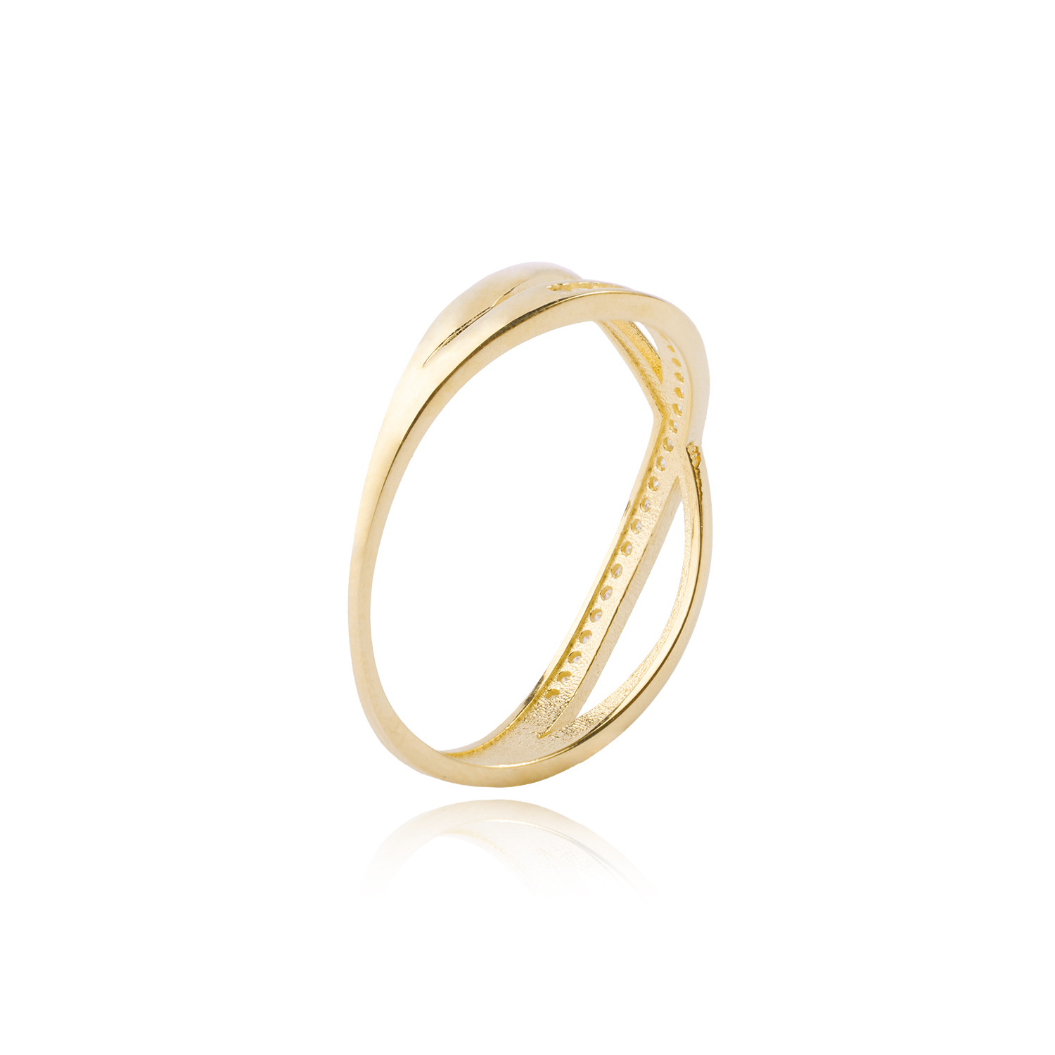 Anillo Compromiso de Oro Amarillo 14kt Enlace Brillante con Circonitas 3