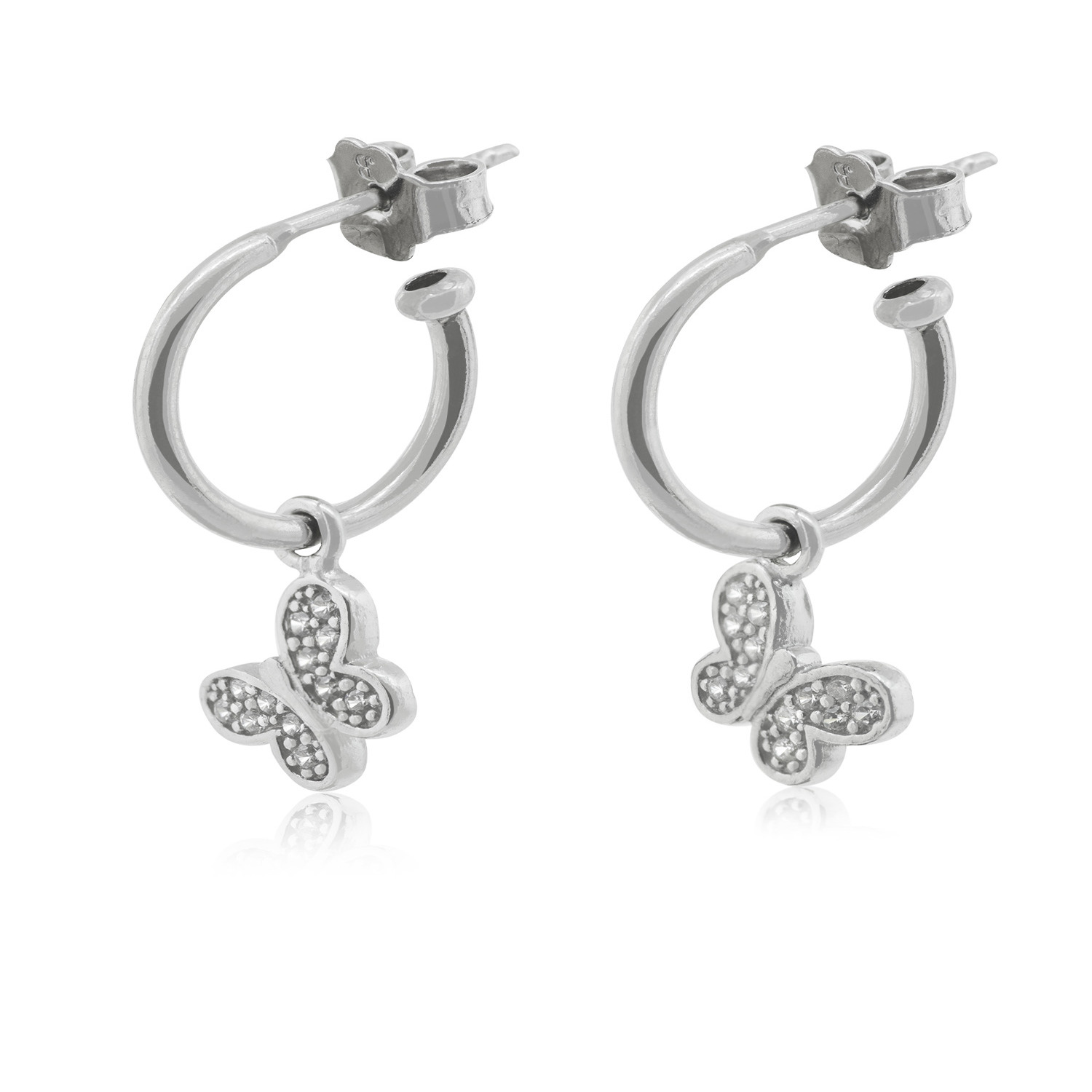 Aros de Plata Esterlina 925 Argollas Circonita Mariposa 3