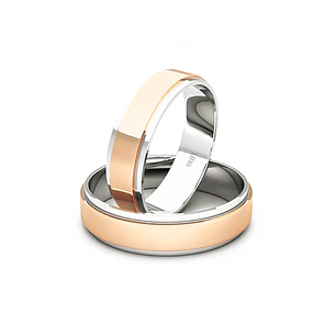 Par Argollas Matrimonio Bicolor de Oro Miel y Blanco 18kt Modelo Marquise 5,0mm