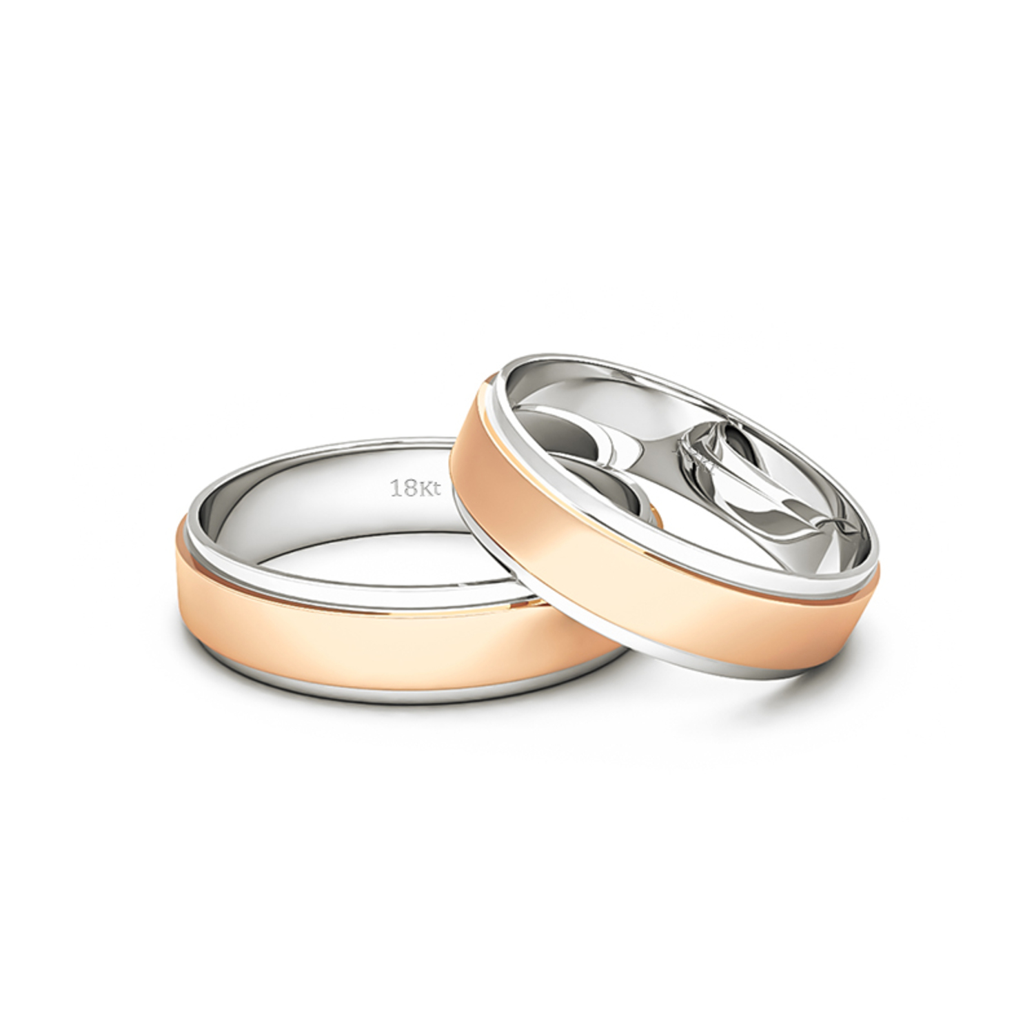 Par Argollas Matrimonio Bicolor de Oro Miel y Blanco 18kt Modelo Marquise 5,0mm 2