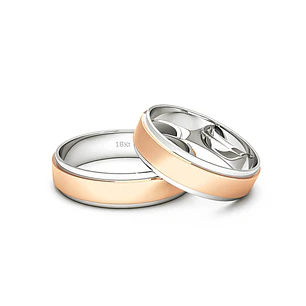 Par Argollas Matrimonio Bicolor de Oro Miel y Blanco 18kt Modelo Marquise 5,0mm