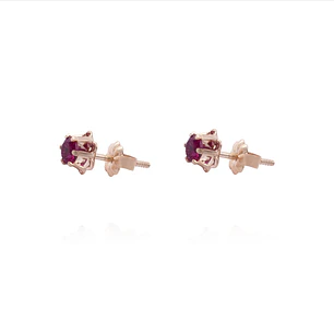 Aros en Oro Miel 18kt Rubí 4mm