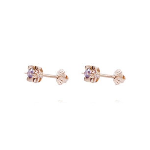 Aros Oro Miel 18kt Chaton Amatista 3mm