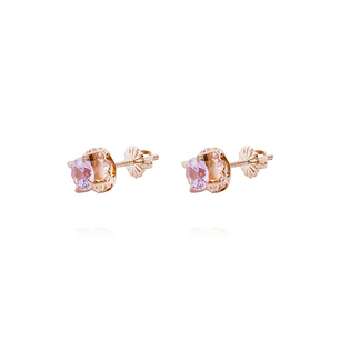 Aros Oro Miel 18kt Chatón Rosa de Francia 5mm