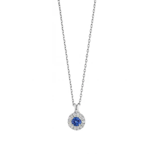 Collar de Oro Blanco 18kt con Diamantes de 40 Puntos Totales Corte Brillante SI/H 44Pts Zafiro - By Danielle Costantini