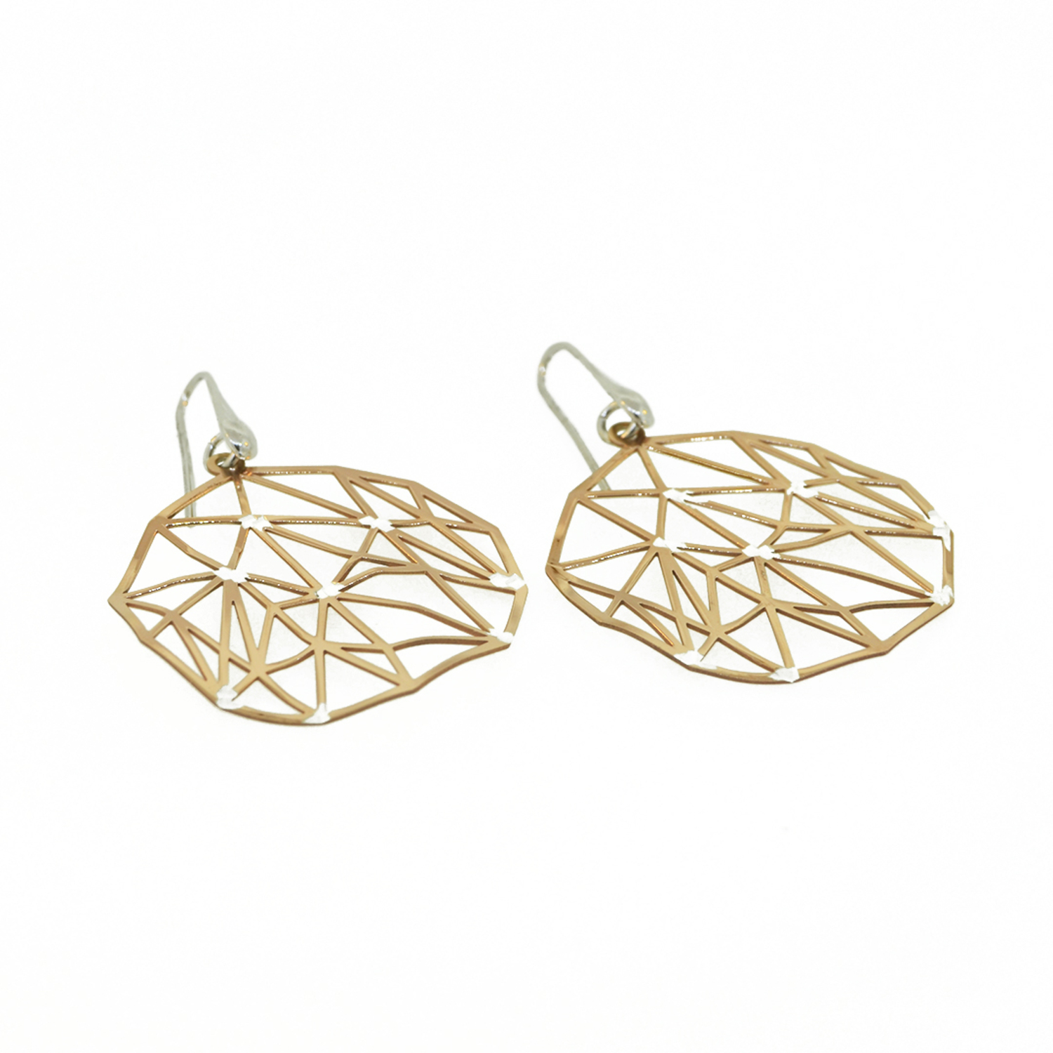 Aros de Plata Esterlina 925 Rombo Bicolor Revestido en Oro 18kt 1