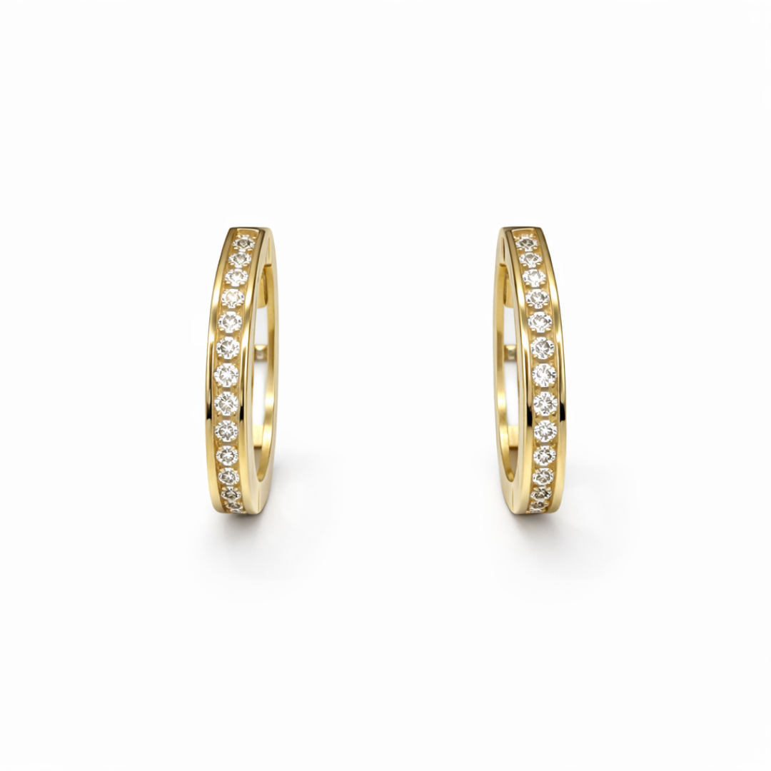 Aros Oro Amarillo 18kt Argollas 1/2 Circonita 15MM 1