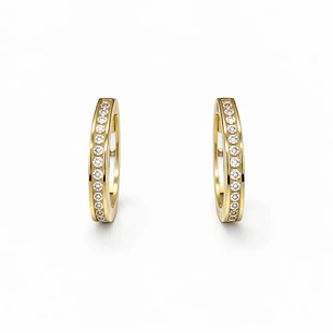 Aros Oro Amarillo 18kt Argollas 1/2 Circonita 15MM