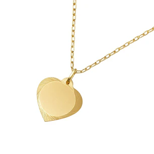 Colgante Oro Miel 18kt Placa Corazón BordeTallado