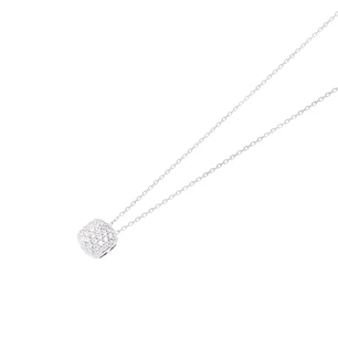 Collar Oro Blanco 18kt Cuadrado con Relieve de Diamantes