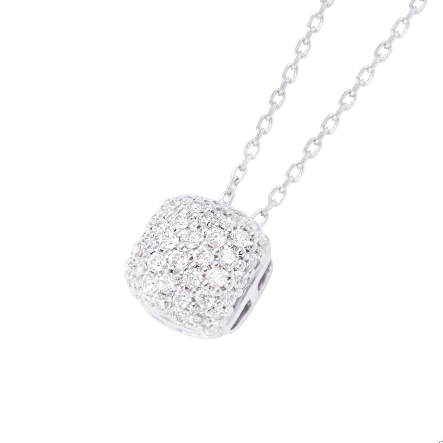 Collar Oro Blanco 18kt Cuadrado con Relieve de Diamantes 2
