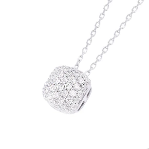 Collar Oro Blanco 18kt Cuadrado con Relieve de Diamantes