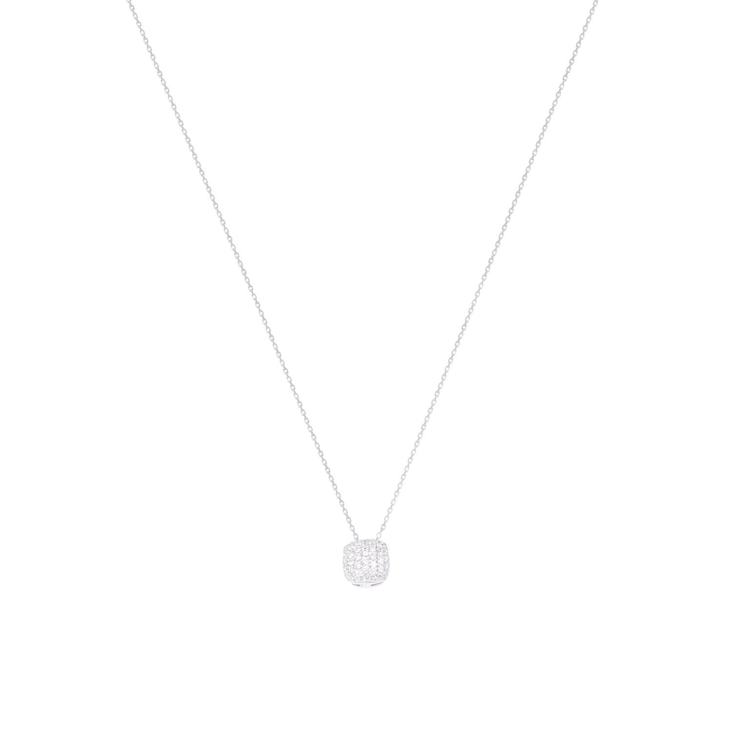 Collar Oro Blanco 18kt Cuadrado con Relieve de Diamantes 3