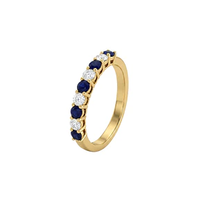 Anillo Oro Miel 18kt Media Alianza con Circonitas Zafiro